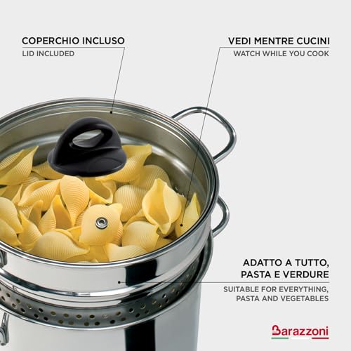 Foto von Barazzoni 419048022 Pasta-Topf, Kochen und Zusehen, Spaghetti-Topf, Deckel mit Korb, Made in Italy, Glas Edelstahl 18/10, 6 Liter