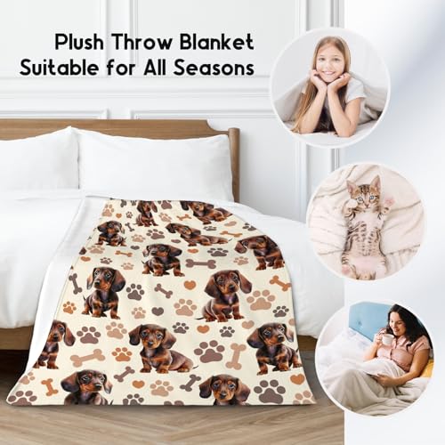 Dachshund Blanket with Women Men, 60x80 Inches Blanket with Dogs on it, Cozy Soft Throw Gifts for Dog Lovers, Cute Flannel Throw Blankets for Bed Couch