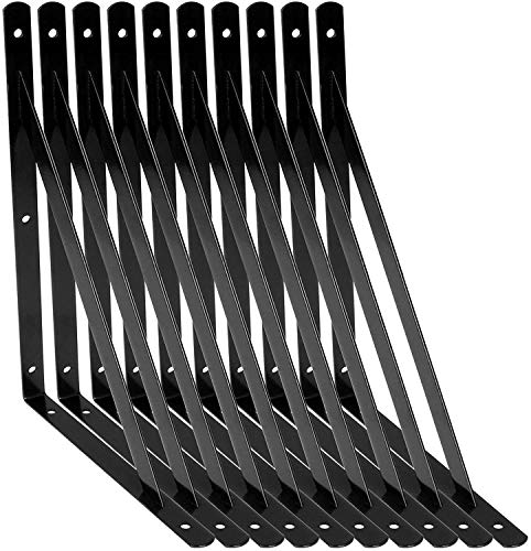 STARVAST - Squadra da parete, 10 supporti triangolari da 90 gradi in acciaio, staffe per scaffali, 300 x 190 mm, staffa angolare con 50 viti e 20 ancoraggi (nero)