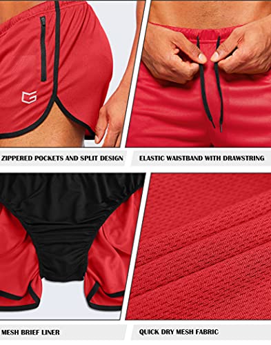 G Gradual Men's Running Shorts 3 Inch Quick Dry Gym Athletic Jogging Shorts With Zipper Pockets (Red, Medium) #TOP3