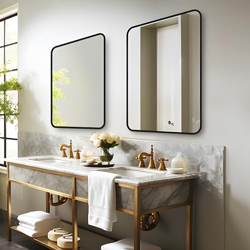 MIQU Badezimmerspiegel 80x60 cm Wandspiegel Groß Badspiegel ohne Beleuchtung Rechteckig mit Schwarz Metall Rahmen Dekorative Spiegel für… – Ansicht 6