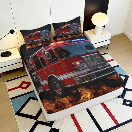 Drap-Housse Pompier 90x200x25cm en Microfibre avec Motif Flamme 3D
