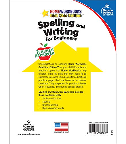 Carson Dellosa Spelling And Writing For Beginners Workbook―Grade 1 Spelling, Sentence Structure, High-Frequency Words, Creative Writing Practice With Stickers (64 Pgs) (Home Workbooks) #TOP1