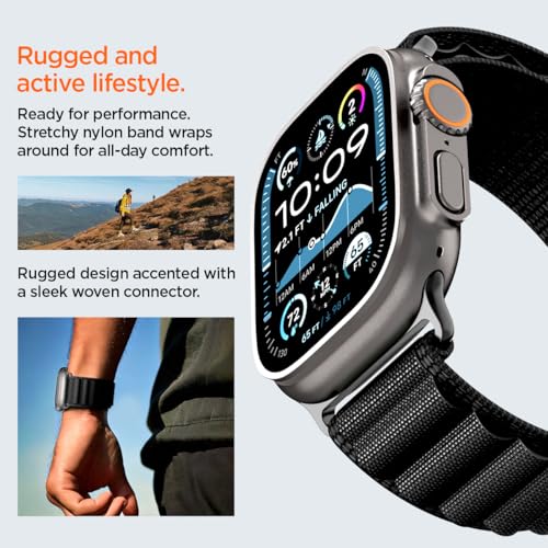 Spigen Fabric Strap (WBF1) Apple Watch Band — 42–49mm, Hook Buckle, Black — view 8