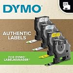 DYMO D1 Étiquettes pour LabelManager Fabricants d'étiquettes, 1/2'' x 23' Roulements (12mm x 7m), Imprimé noir, ruban de fabricant d'étiquettes blanches, stickers autocollants, 2-Pack