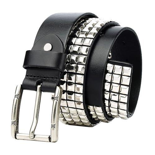 4 Row Studded Belts Vintage Genuine Leather Belts Goth Rivets Belt Punk Rock Belt for Men Women for Jeans