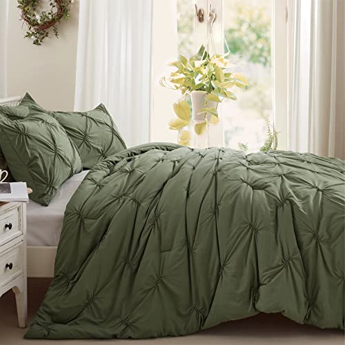 Anluoer Queen Comforter Set -Pintuck Down Alternative Comforters With 2 Pillow Shams, Soft Queen Size Bedding Comforter Sets Lightweight All Season (Olive Green,88X88 Inches, 3 Pieces) #TOP2