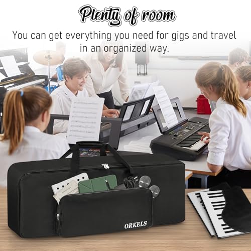 ORKELS Piano Keyboard Case, 10mm Pearl Cotton Full Padded Electric Piano Keyboard Gig Bag, with Handles, Adjustable Shoulder Straps, and Large Accessory Pocket (FOR-49-KEY KEYBOARD PIANO) - Thumbnail 6