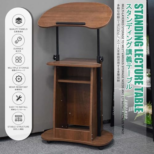 Podio de madera marrón con almacenamiento multicapa para aulas y eventos 4