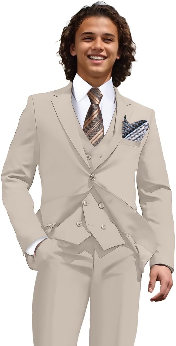 Mens Suits Champagne 3 Piece Wedding Suit Set Groomsmen Wedding Dress Tuxedo for Formal XL