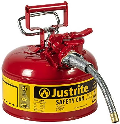 Justrite 7210120 AccuFlow 1 Gallon, Galvanized Steel Type II Red Safety Can With 5/8" Flexible Spout
