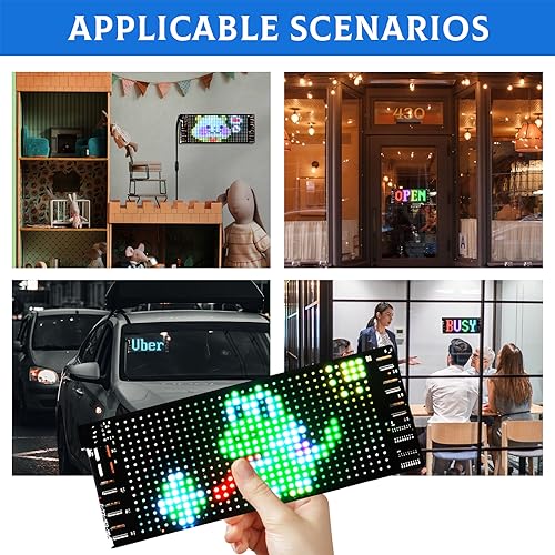 Programmable Open Sign - Bluetooth App Controlled LED Car Display, DIY Custom Text/Animation Scrolling Panel for Shop Window, Business Events, Home Decor - Flexible 7\'\'x3\'\' USB Matrix