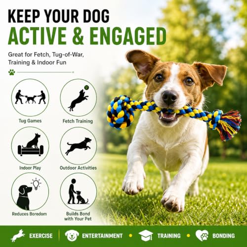 Image of Dog Rope Toys for Large /Medium Aggressive Chewers Tough Rope Chew Toy with Easy Hold Handle, Indestructible Natural Cotton Tug Rope (12-Piece Rope)