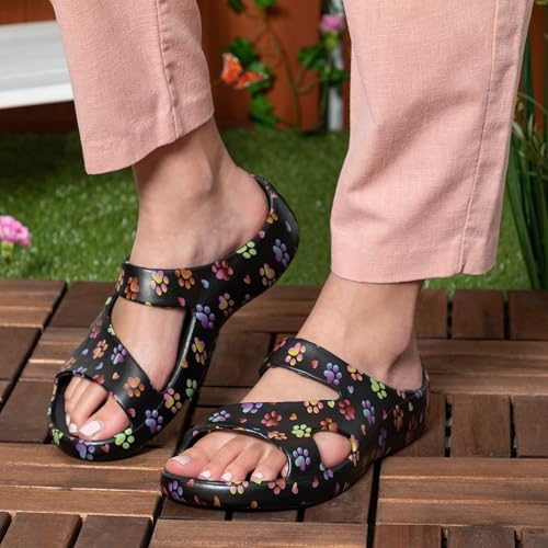 Image of GreaterGood Positively Inspired Womens Slide Sandals Lightweight Cushioned Slip On Comfortable Shower Shoes Quick Dry Durable, Beach, Pool, Travel, Walking Casual Slides Footwear