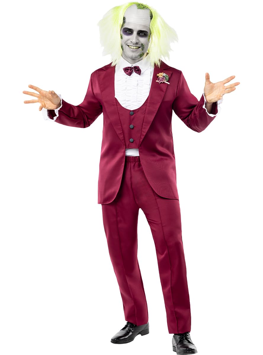 Funidelia | Disfraz de Beetlejuice traje - Beetlejuice para hombre Tim Burton, Películas de miedo, Terror - Disfraz para adultos y divertidos accesorios para Fiestas, Carnaval y Halloween - Rojo