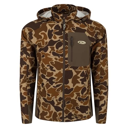 Drake Waterfowl Men's Rain Brake Lightweight Durable Adjustable Stretchy DWR Casual Sports Softshell Hooded Jacket