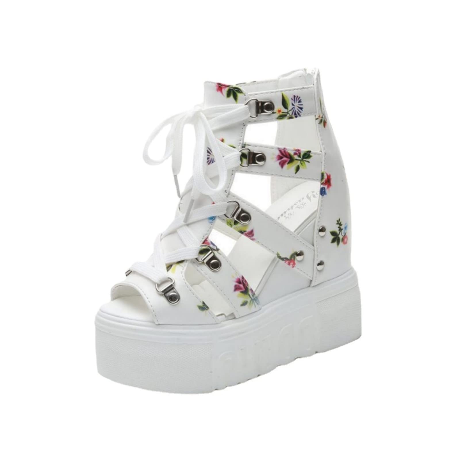 Women's Goth Punk Wedge Sandals Ankle Strap Cutout High Heel Roman Platform Pumps,Open Toe Lace-up Fish Mouth Summer Sandals