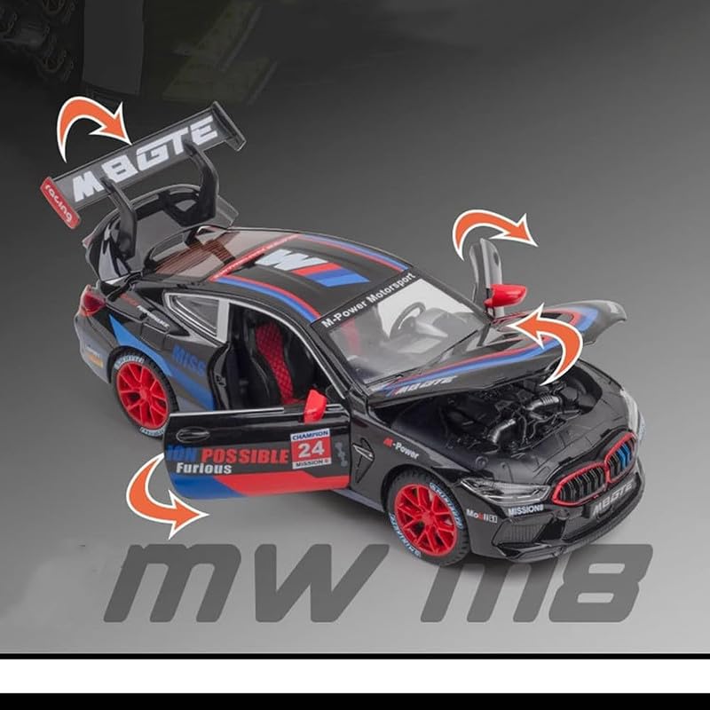 Image of Kids Model 1:32 Mission M8 Die Cast Metal Car Pull Back Action Opening Doors with Realistic Engine Sound Lights Toy Car Gift for Boys - Black