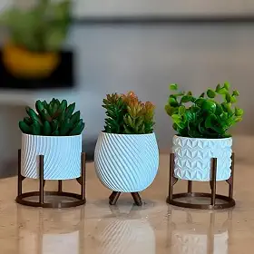 Kit 3 Vasos Decorativos Origami para Plantas Artificiais Suculentas Enfeite Sala Rack Quarto (Branco)