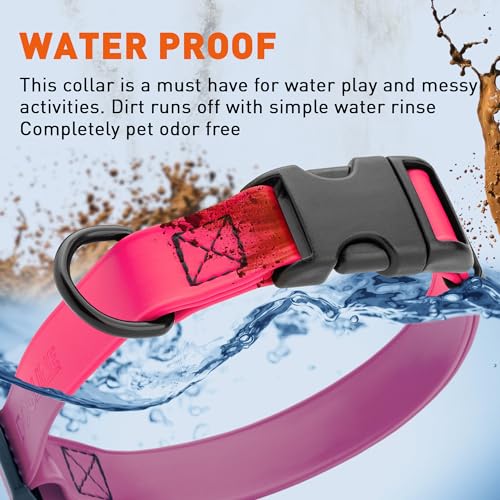 Image of Dogline Biothane Waterproof Dog Collar with Quick Release Buckle Strong Coated Nylon Webbing with Odor- Proof for Easy Care Easy to Clean Fits Small Medium or Large Dogs, Pink 3 /4 inch W 12-19 inch L