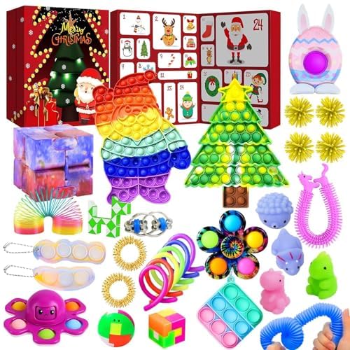 Chennyfun 58 Pcs Christmas Adventskalender 2024 für Kinder Fidget Spielzeug Set, 24 Tage Anti-stress Weihnachten Adventkalender, Überraschungen Weihnachtskalender Countdown Geschenk für Mädchen Jungen