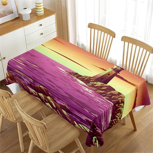 Odot Mantel Rectangular Poliéster Impresión 3D, Antisalpicaduras Antimanchas Lavable Cubierta Decorativa para Comedor Cocina Hogar Fiesta Celebraciones al Aire Libre (Faro Dorado,150x260cm)