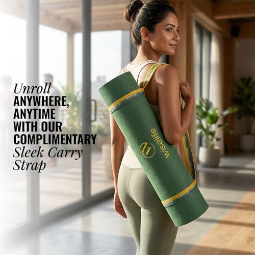 Image of WiseLife Classic Eco-TPE 8 MM Yoga Mat with Yoga Strap for Men & Women | Extra Thick, Long & Wide Non-Slip, Anti-Tear Exercise Mat for Home, Gym, Workout, Fitness, Yoga & Pilates (Green)