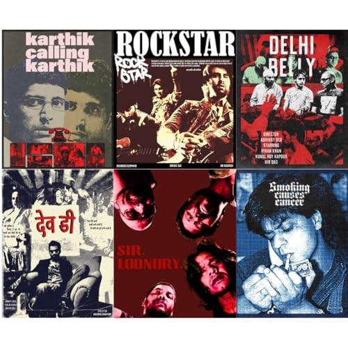 Image of Premium Bollywood Cult Classic Poster Set (Pack of 6) | A4 Size 300 GSM Art Card Posters with Glossy Lamination | Aesthetic Movie Wall Decor for Bedroom, Living Room, Studio & Gifts