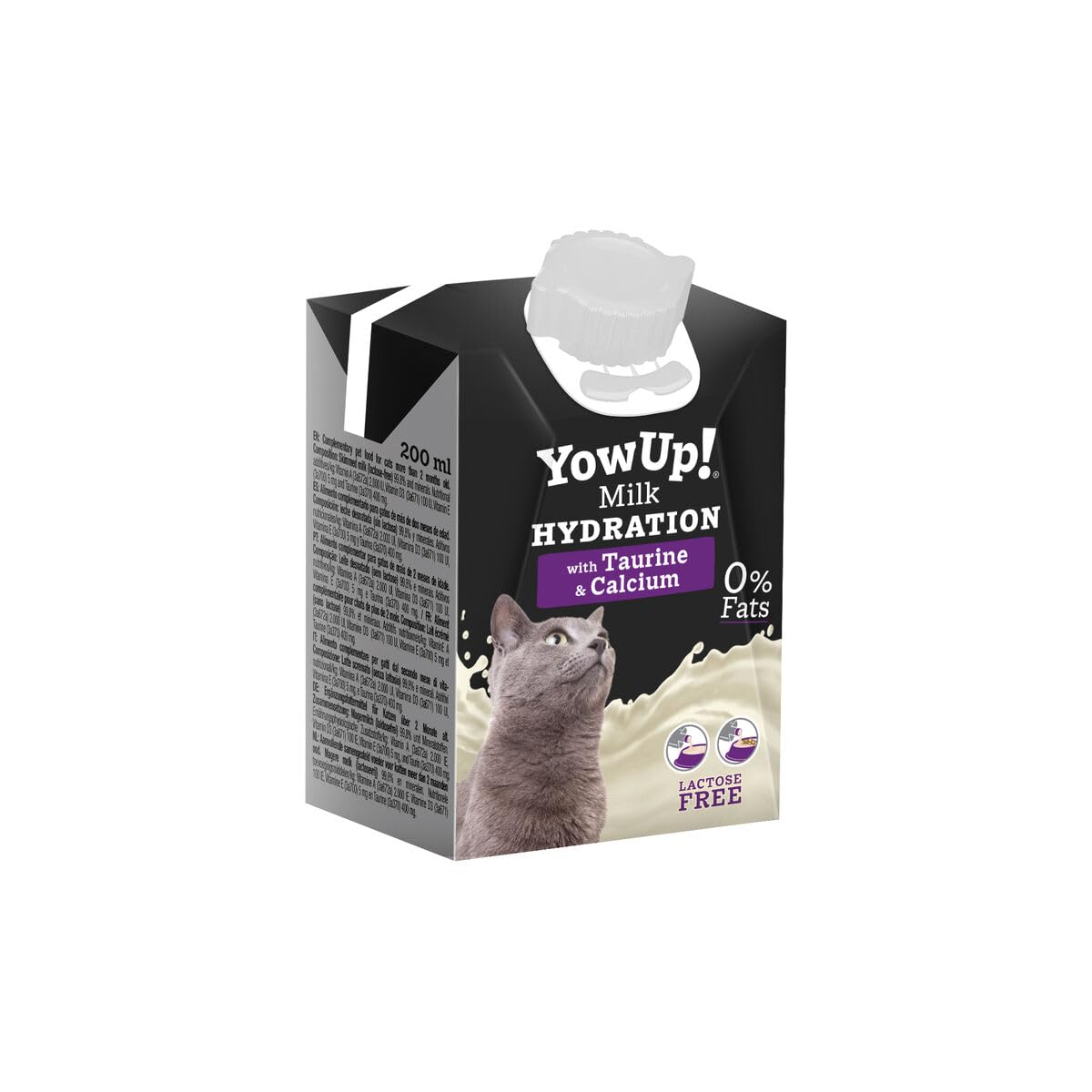 YowUp! Leche para Gatos Hidratación con Taurina y Calcio, Sin Lactosa, 0% Grasa, Bebida Funcional para Gatos, 200 ml