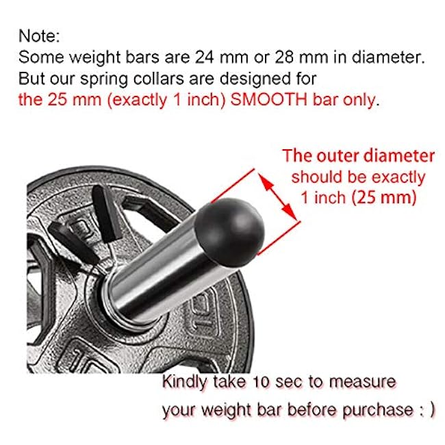 Spring Clip Collars, 1 inch (25 mm) for Smooth Dumbbell Handle or Standard Weightlifting Barbell (Pack of 4)