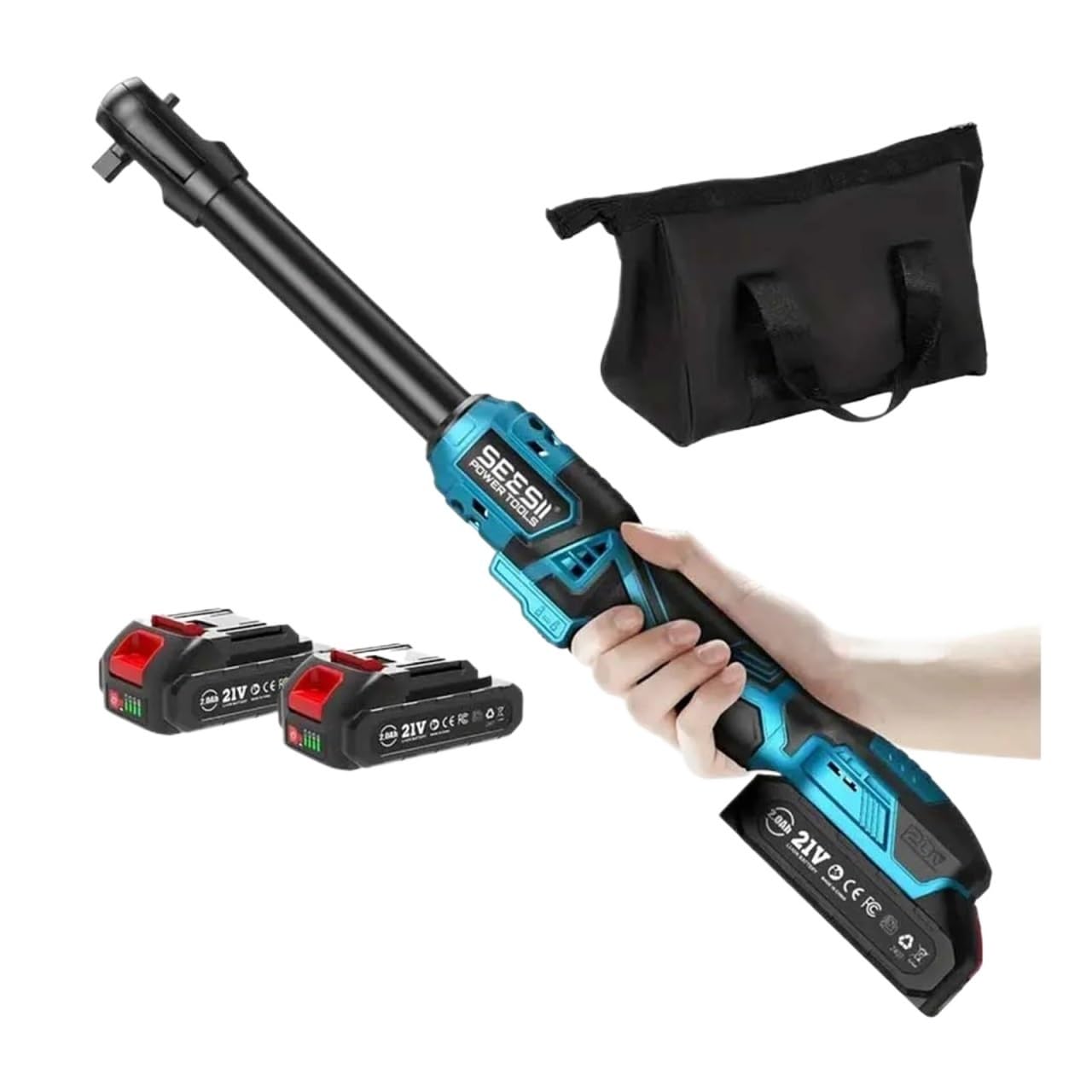 Seesii 3/8 "21V bezprzewodowy klucz elektryczny 80Nm 6.3'' rozszerzony elektryczny klucz grzechotkowy akumulator klucz kątowy narzędzia do naprawy samochodu