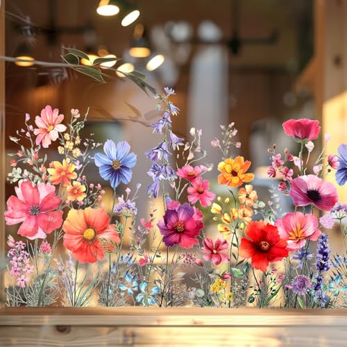 HJZHII Blumen Fensteraufkleber, 60 × 30 cm Doppelseitige Florale Glas...