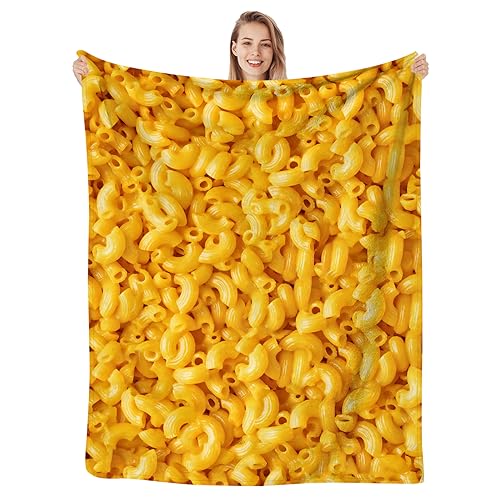 fifbird Flanell-Fleece-Decke, Makkaroni und Käse, lustige Makkaroni, Lebensmittel, gelb, für Teenager, Erwachsene, Kinder, warm, weich, gemütlich, Neuheit, Couch, Bett, Geburtstagsgeschenk