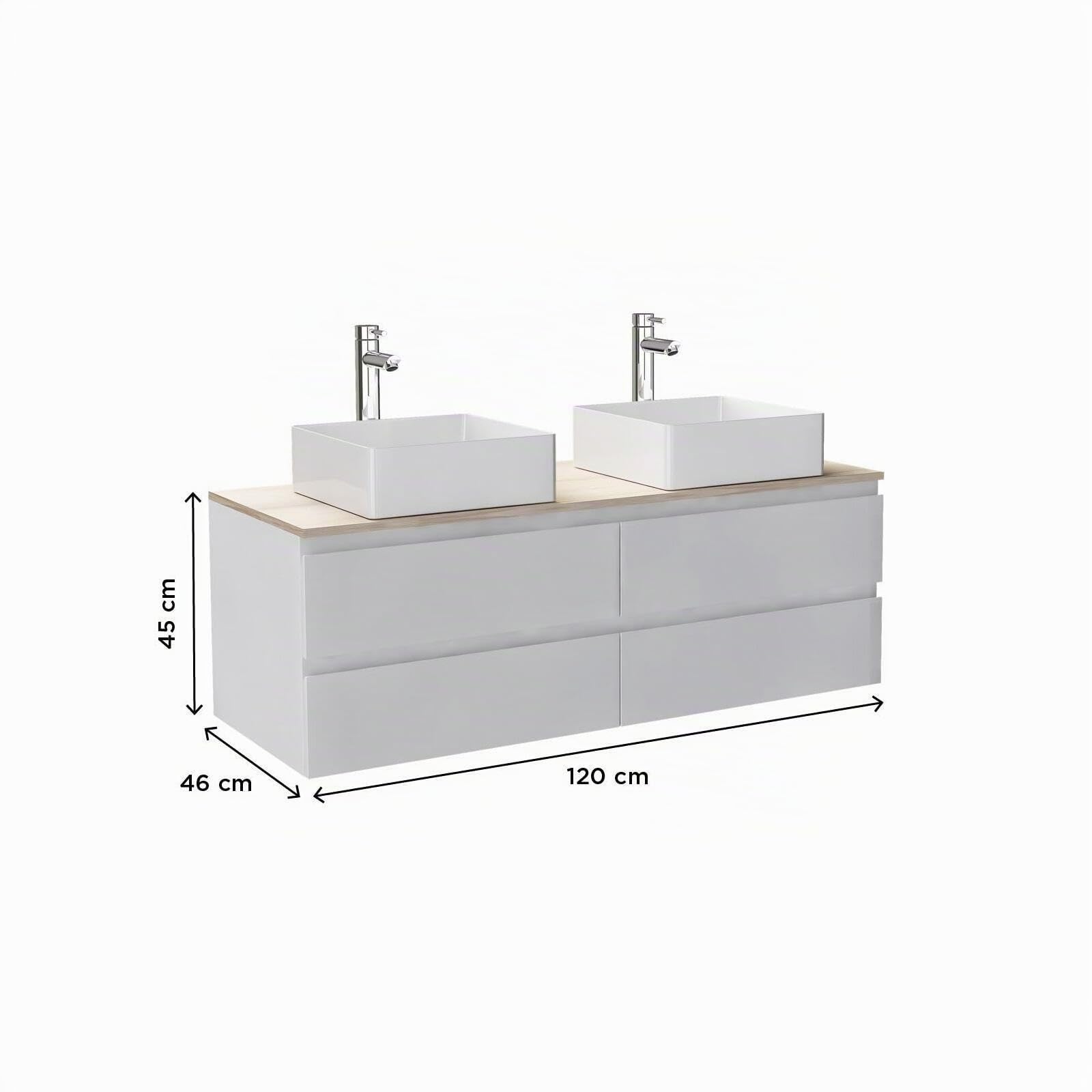 MOB-IN - Mueble doble lavabo Sorrento colgante con plan, efecto madera, 120 cm