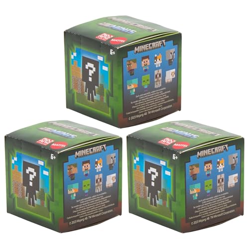 Minecraft Mob Head Minis Surprise Figures Blind Boxes, Ages 6+ (Bundle of 3)