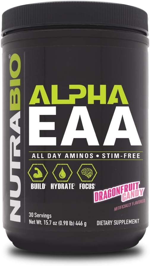 NutraBio Alpha EAA - All-Day Aminos - Recovery, Energy, Focus, and Hydration Supplement - Full Spectrum EAA BCAA Matrix, Electrolytes, Nootropics, Coconut Water - 30 Servings - Dragon Fruit