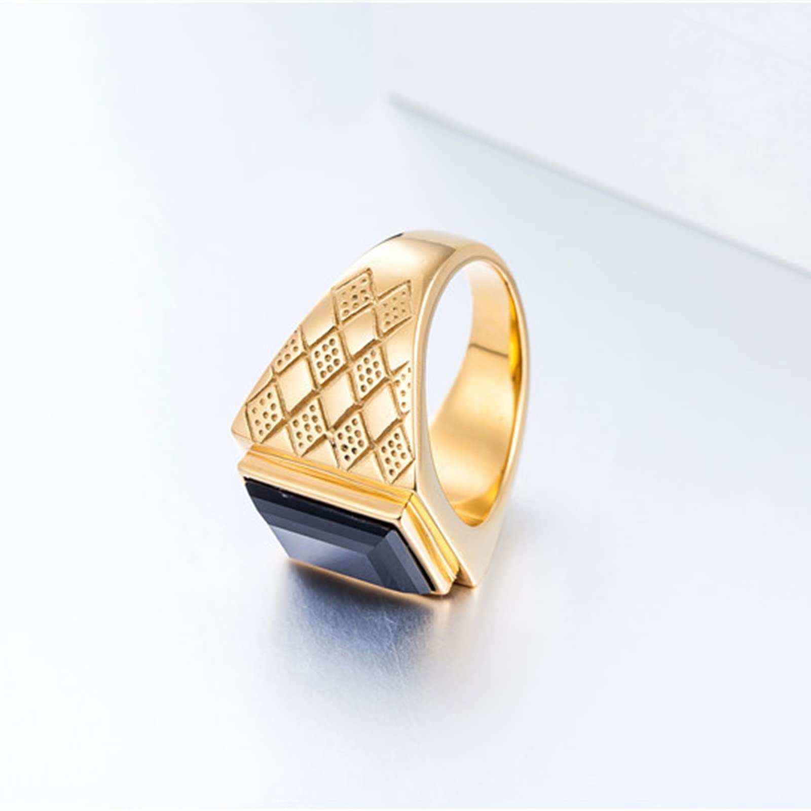 Herrenringe aus Edelstahl; Herrenringe mit Gravur, Größe N 1/2 bis X 1/2, Gold-Solitärring mit Zirkonia