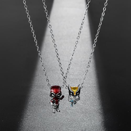 2 PCS Deadpl and Wolvers Necklace Set, Superhero Series Best Friend Necklace, BFF Friendship Necklaces for 2, Non-Tarnished Cable Chain with Sliding Clasp for Adjustable Sizes, Gift for Men, Women4