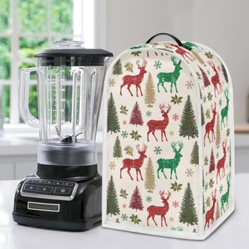 Image of Christmas Trees Deer Blender Dust Cover, Anti Fingerprint Polyester Stand Mixer or Coffee Maker Appliance Protector, Holiday Machine Washable Blender Cover for Kitchen Appliance