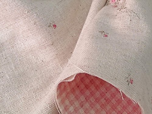 布人倶楽部　有輪商店　綿麻ダブルガーゼ　花柄と格子の両面プリント 　ピンク系　446337　1ｍカットクロス