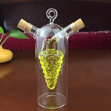 Deconox 2'si 1 Arada Cam Yağlık ve Sirkelik - İç İçe Geçmeli Çift Hazneli Dekoratif Sosluk - Mantar Kapaklı Zeytinyağı ve Sirke Şişesi (240ml + 60ml)