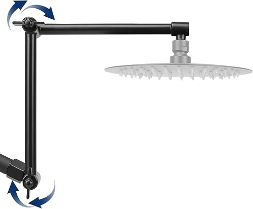 NearMoon Brazo de ducha ajustable, negro mate, 16 pulgadas, 3 ajustes, latón sólido resistente, fácil instalación sin herramientas, sin piezas de