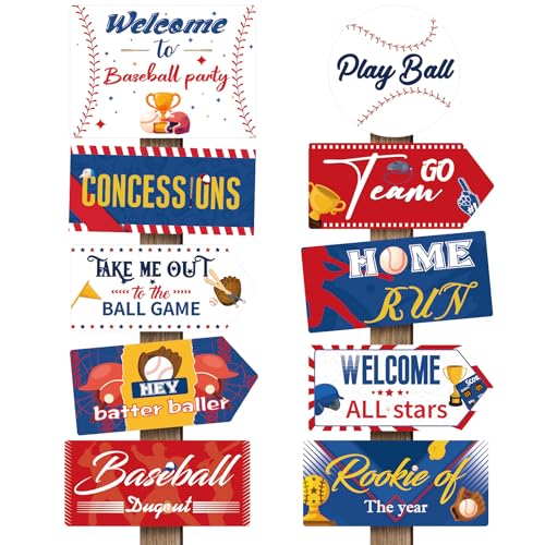Image of Hooqict 20 Pieces Baseball Party Sign Baseball Party Decorations Welcome to Baseball Party Directional Signs for Sports Themed Birthday Party Decorations Baseball Concession Stand Party Supplies