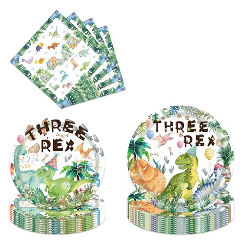 Dinosaurier-Geburtstagsdekorationen, Geschirr-Set, 96-teilig, drei Rex-Teller, Servietten, Partyzubehör für Kinder, Geburtstagsparty, Babyparty, Dinosaurier-Themenparty, Dekoration, für 24 Gäste