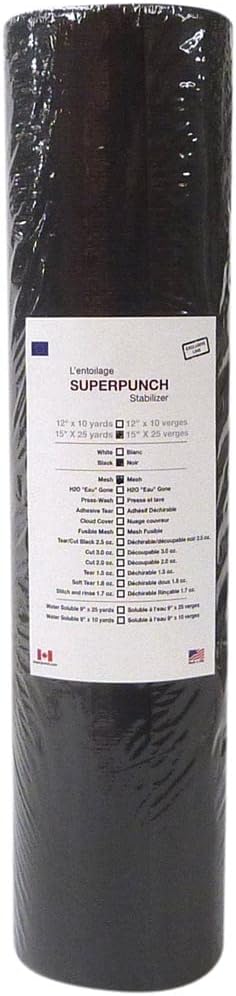 Superpunch Invisible No-Show Mesh Stabilizer, 1.5 oz Cutaway for Embroidery Machines-14.5inch x 25Yard Roll, SuperStable Lightweight Cut Away Machine Stabilizers Backing, Made in USA (Black)
