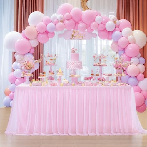 Little Funny Light Pink Tablecloth for 6 Foot Rectangle Table, Baby Pink Tulle Tutu Tables Skirt Party Table Cover 6ft Baby Shower Banquet Dessert Wedding Pink Tables Cloths Ruffle Bridal Shower by Little Funny - Used condition - Image 7