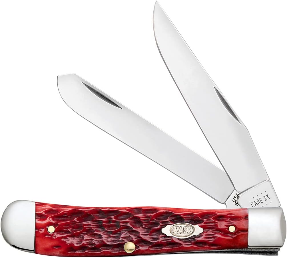 Case XX WR POCKET KNIFE TRAPPER - DARK RED BONE CS - PEACH SEED JIG, ITEM 31950, LENGTH CLOSED 4 1/8 INCH (6254 CV)