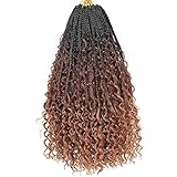 Beverlee 18 Inch Boho Box Braids 8 Packs Goddess Box Braids Crochet Hair Bohemian Hippie Braids Braiding Hair Box Braids with Curly Ends Messy Pre-looped Synthetic Crochet Hair for Women 1B/33/30#