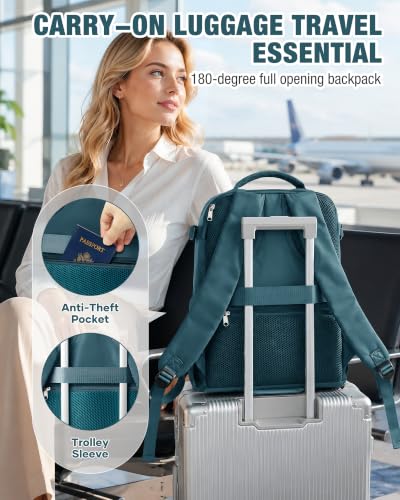 Image of Travel Backpack for Women & Men,Airline Approved Carry On Backpack for Traveling Personal Item Bag Laptop Backpack with Shoe Compartment, Business Causal Weekender College Gym Backpack,Peacock Blue