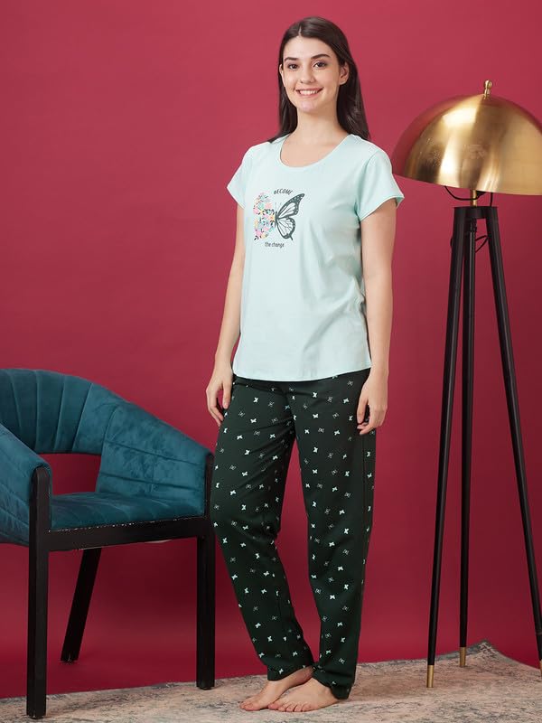 Image of AV2 Women Cotton Printed Top Nightsuit Pajama Set